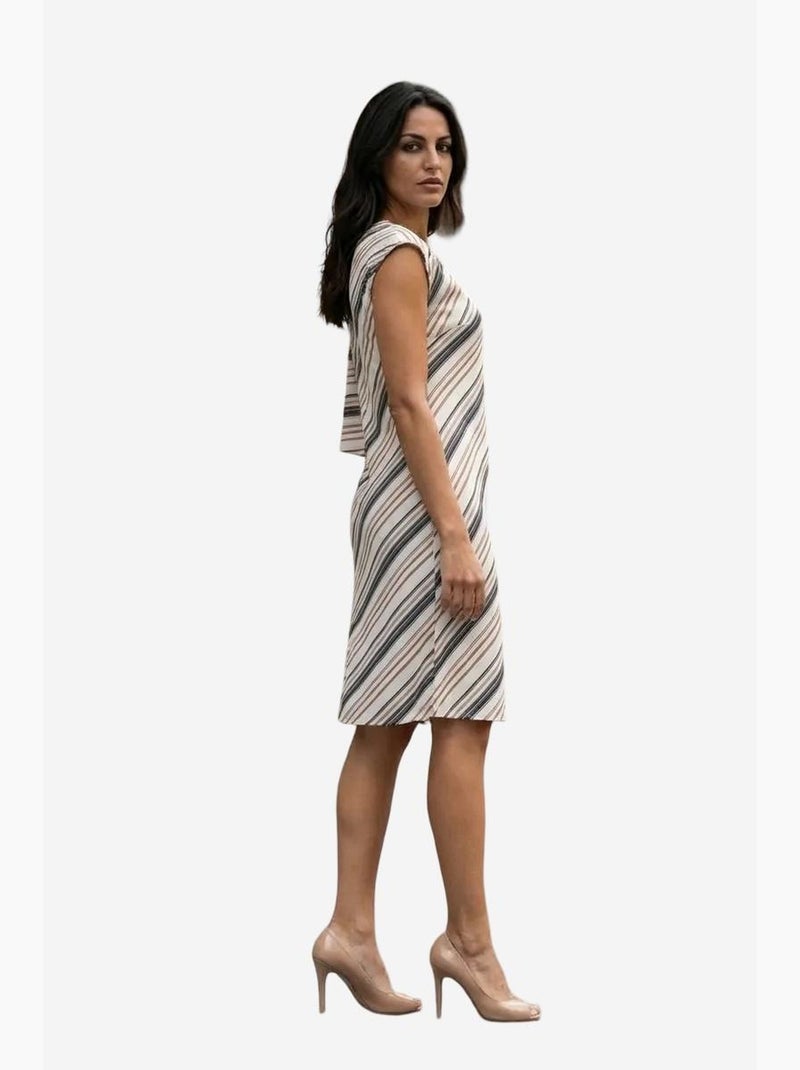 Vestido midi às riscas em liocel my fashion Castanho-claro - Kiabi