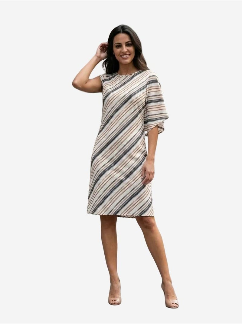 Vestido midi às riscas em liocel my fashion Castanho-claro - Kiabi