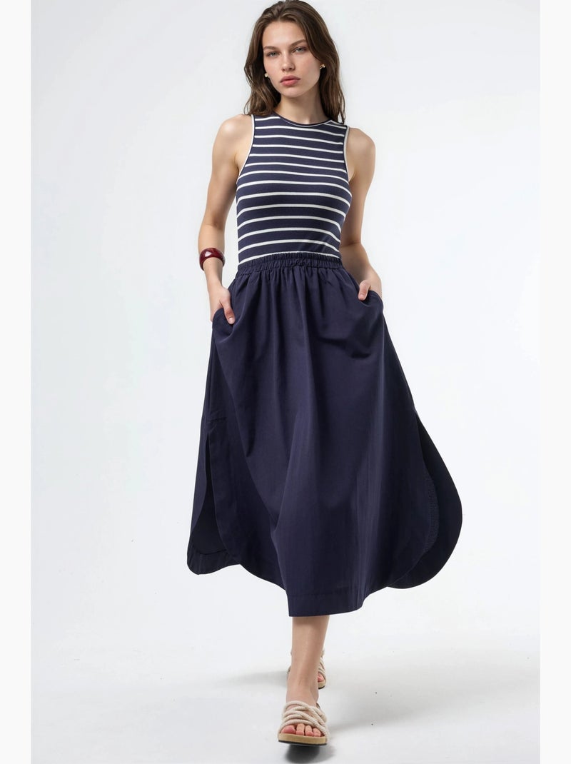 Vestido midi às riscas sem mangas busem Azul-marinho - Kiabi