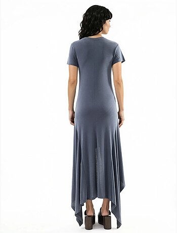 Vestido midi assimétrico com decote redondo busem
