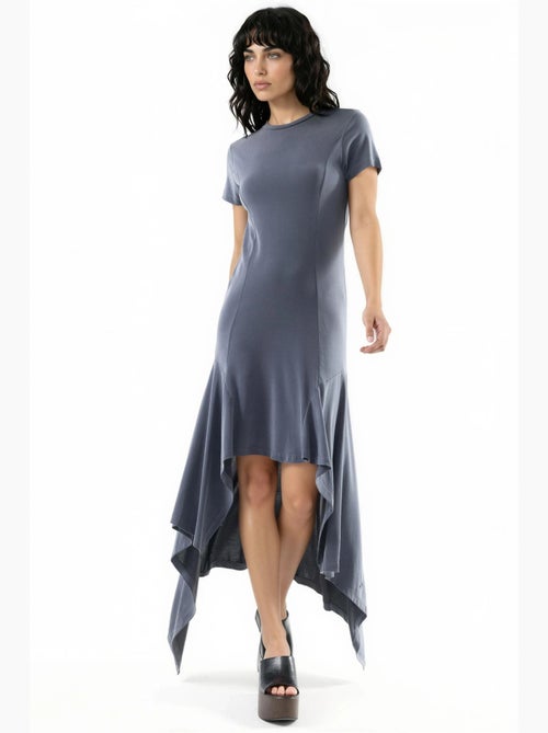 Vestido midi assimétrico com decote redondo busem - Kiabi Vestido midi assimétrico com decote redondo busem - Kiabi
