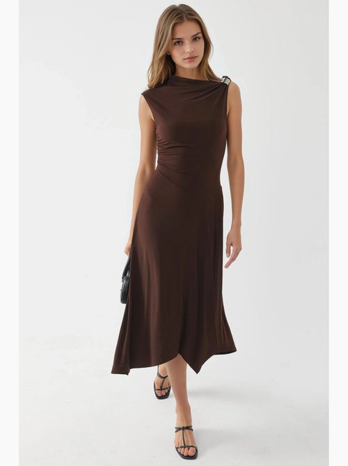 Vestido midi assimétrico com detalhe de acessório busem - Kiabi