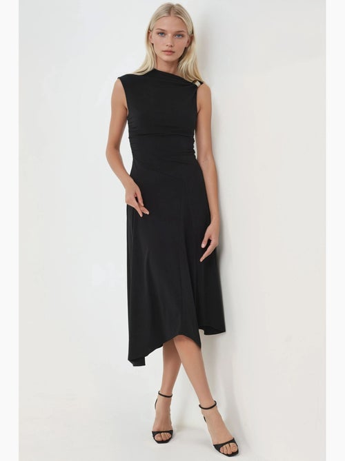 Vestido midi assimétrico com detalhe de acessório busem - Kiabi
