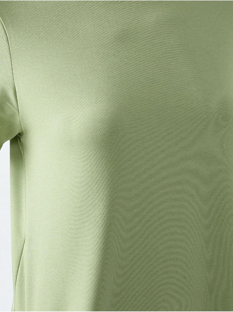 Vestido midi básico com decote redondo e manga curta, hiccup Verde pastel - Kiabi