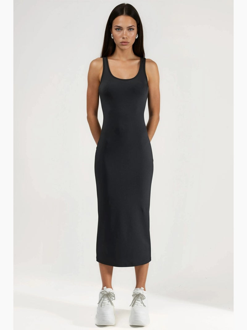 Vestido midi básico justo hiccup Preto - Kiabi