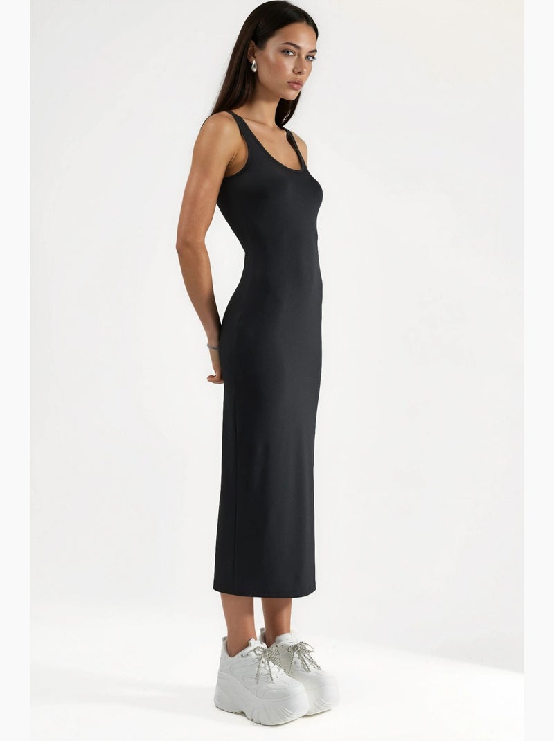 Vestido midi básico justo hiccup Preto - Kiabi