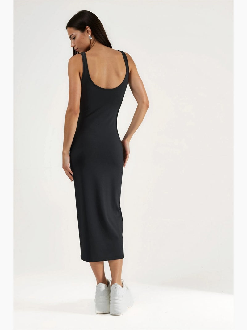 Vestido midi básico justo hiccup Preto - Kiabi