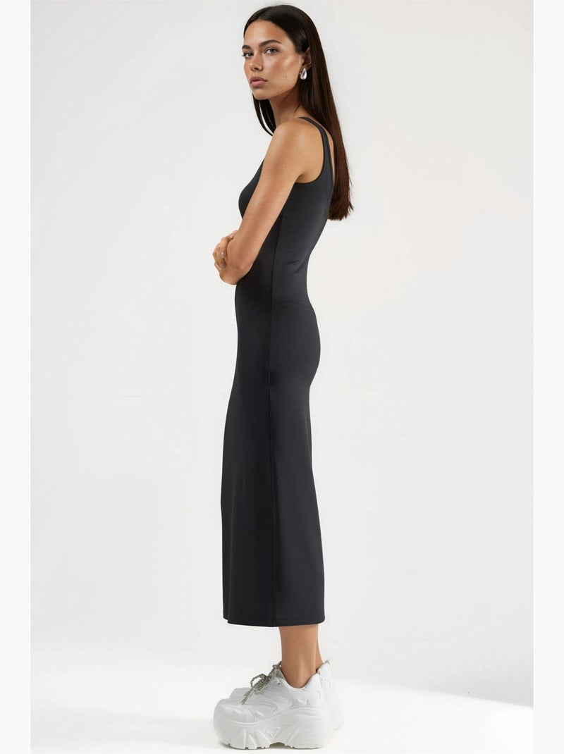 Vestido midi básico justo hiccup Preto - Kiabi