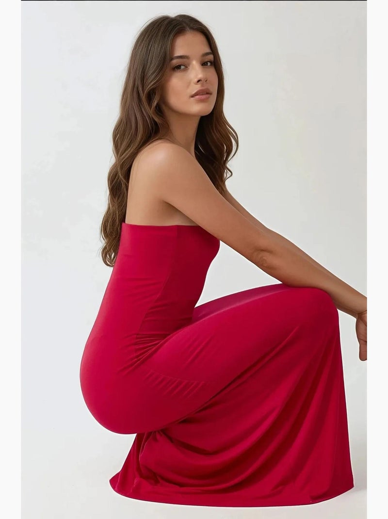 Vestido midi básico sem alças hiccup Vermelho - Kiabi