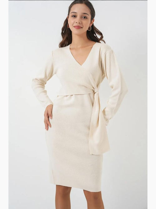 Vestido midi bodycon com decote em v e fecho com laço bdart - Kiabi