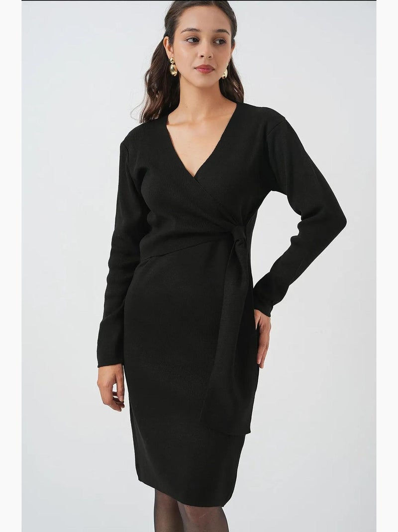 Vestido midi bodycon com decote em v e fecho com laço bdart Preto - Kiabi