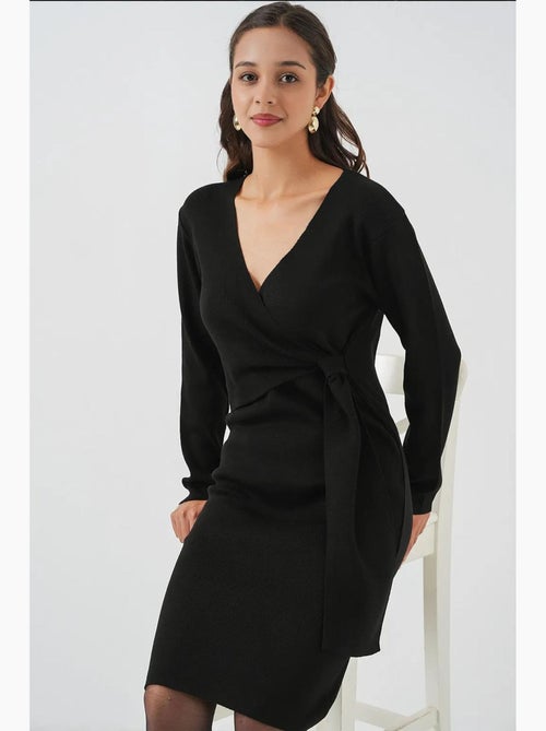 Vestido midi bodycon com decote em v e fecho com laço bdart - Kiabi