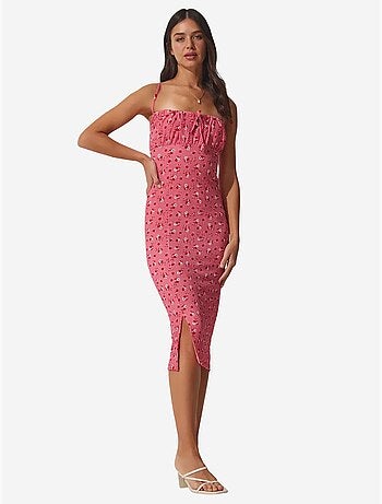 Vestido midi bodycon floral com racha istanbul