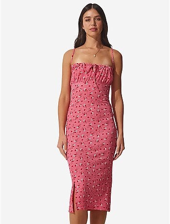 Vestido midi bodycon floral com racha istanbul
