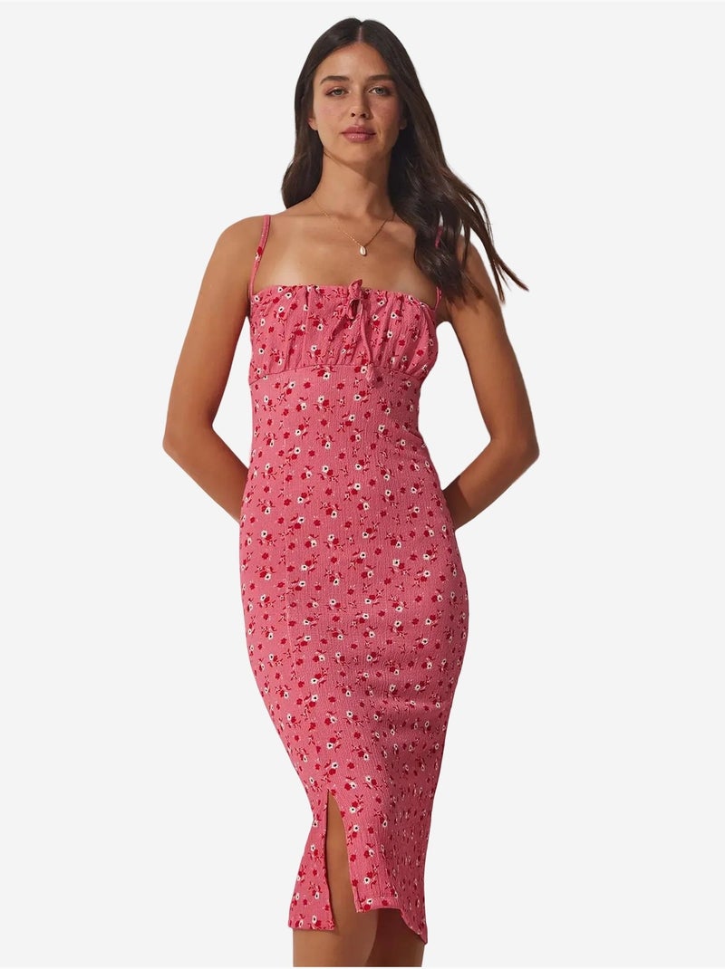 Vestido midi bodycon floral com racha istanbul Rosa-claro - Kiabi