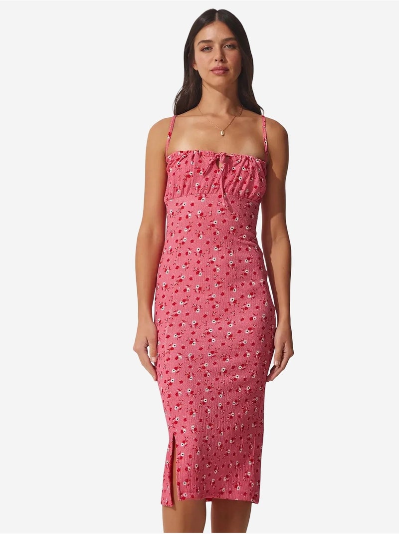 Vestido midi bodycon floral com racha istanbul Rosa-claro - Kiabi