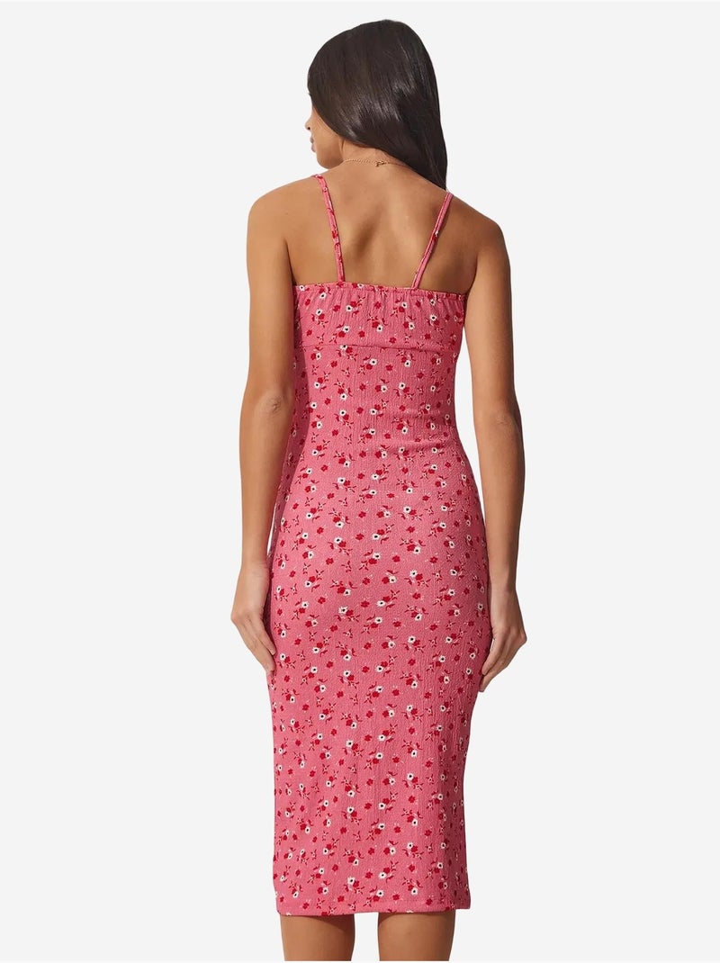 Vestido midi bodycon floral com racha istanbul Rosa-claro - Kiabi