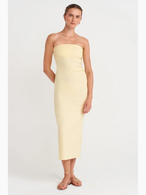 Vestido midi bodycon sem alças com racha dilvin - Kiabi Vestido midi bodycon sem alças com racha dilvin - Kiabi