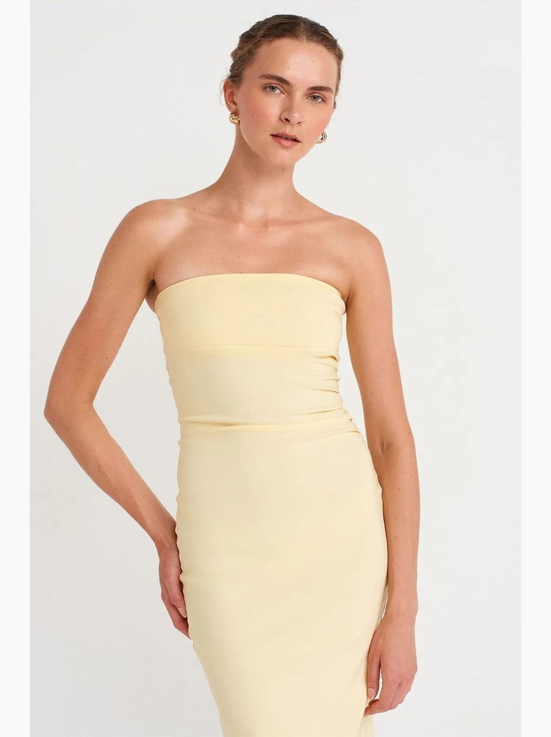 Vestido midi bodycon sem alças com racha dilvin Amarelo-limão - Kiabi