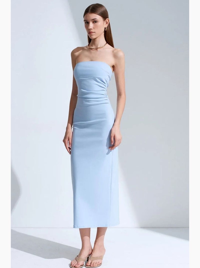 Vestido midi bodycon sem alças com racha dilvin Azul-céu - Kiabi