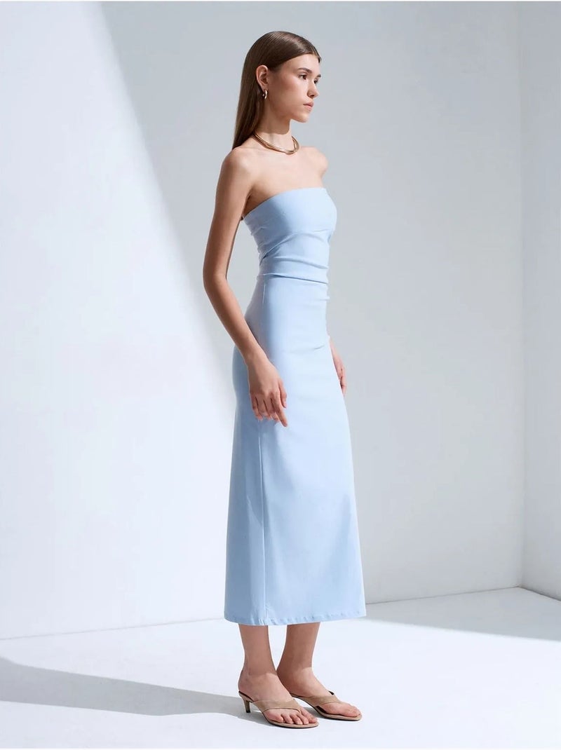 Vestido midi bodycon sem alças com racha dilvin Azul-céu - Kiabi