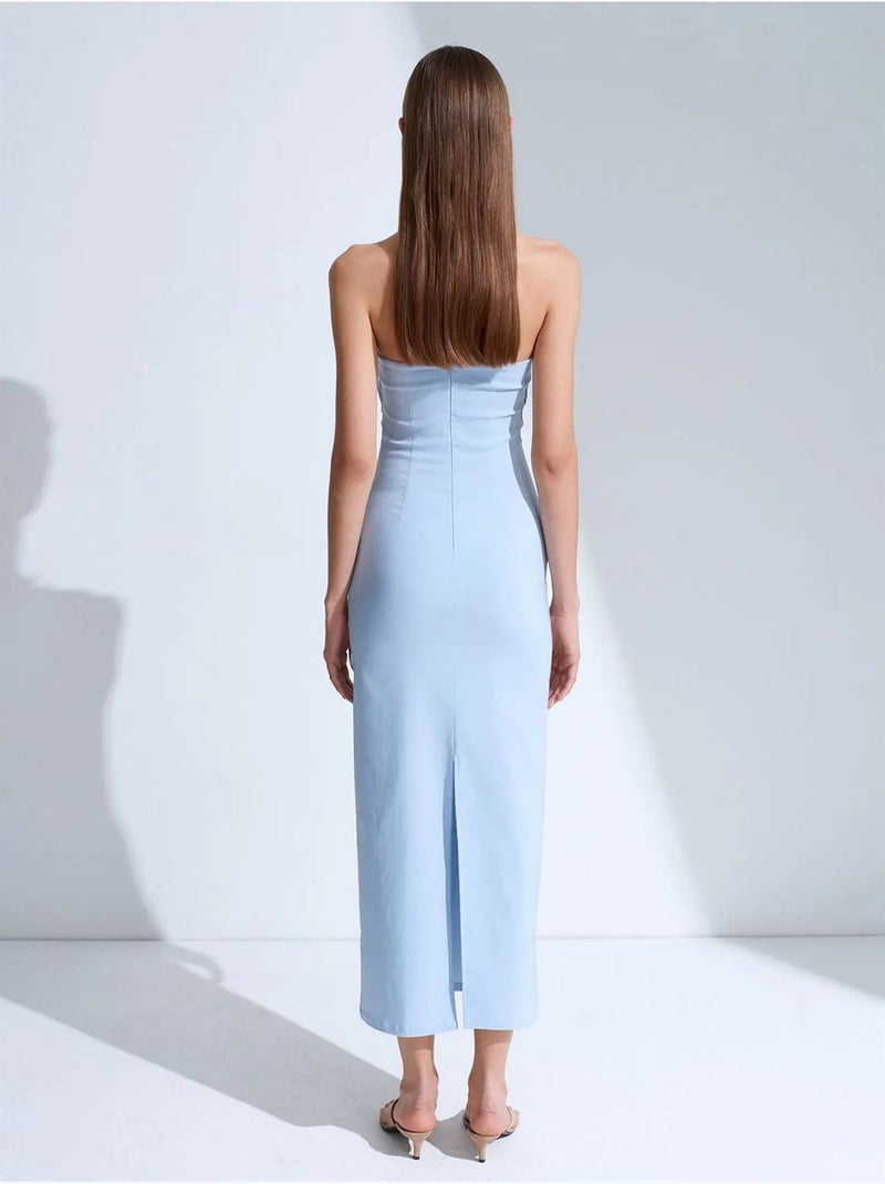 Vestido midi bodycon sem alças com racha dilvin Azul-céu - Kiabi