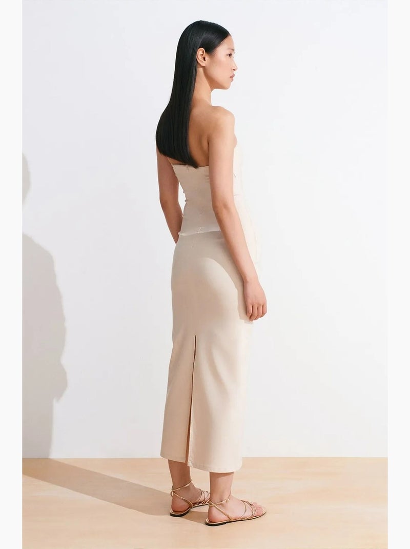 Vestido midi bodycon sem alças com racha dilvin Bege-argila - Kiabi