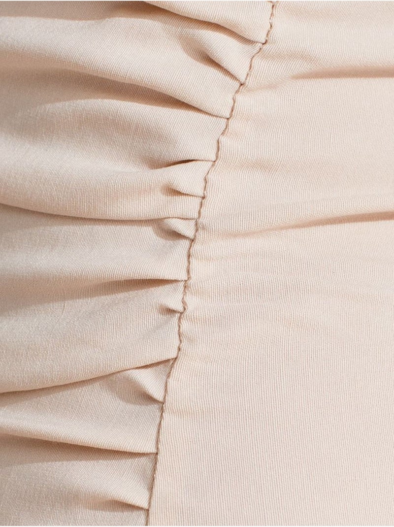 Vestido midi bodycon sem alças com racha dilvin Bege-argila - Kiabi