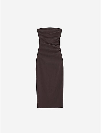 Vestido midi bodycon sem alças com racha dilvin