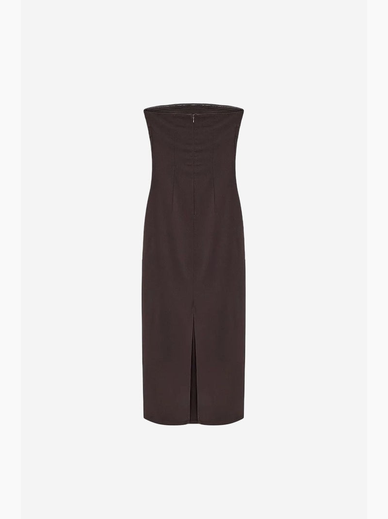 Vestido midi bodycon sem alças com racha dilvin Castanho-chocolate - Kiabi