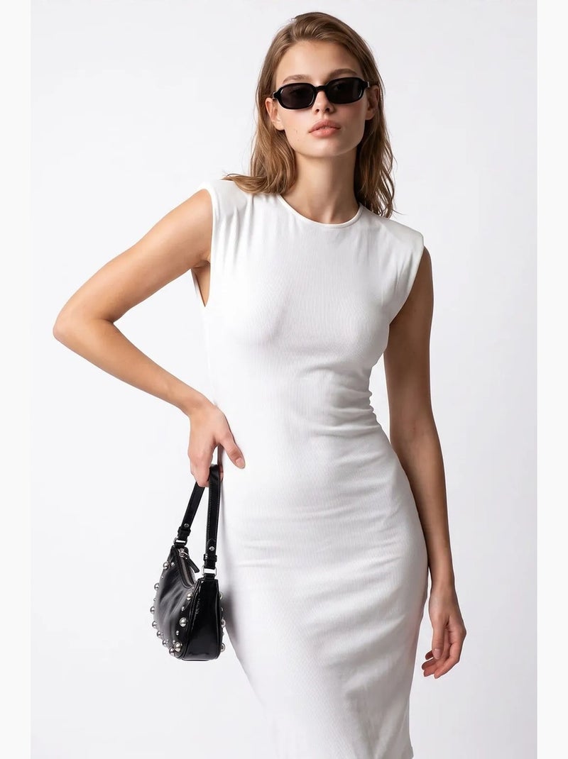 Vestido midi bodycon sem mangas com canelado mixray Branco - Kiabi