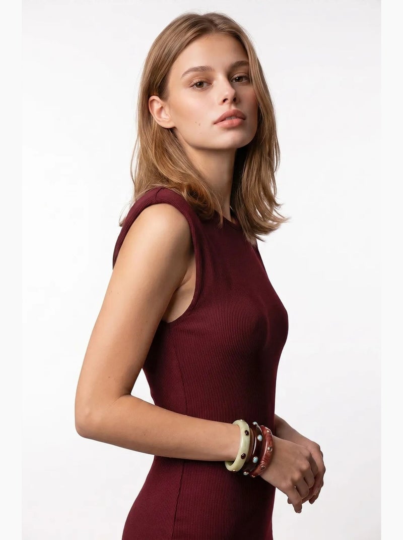 Vestido midi bodycon sem mangas com canelado mixray Vermelho bordô - Kiabi