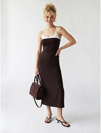 Vestido midi bodycon sem mangas com fenda mixray