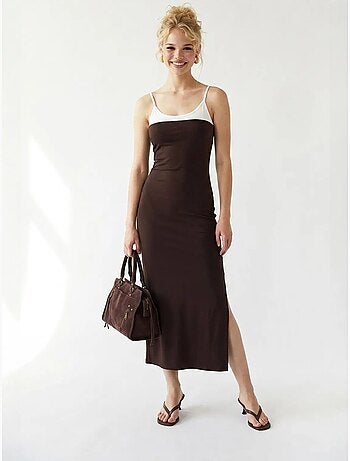 Vestido midi bodycon sem mangas com fenda mixray