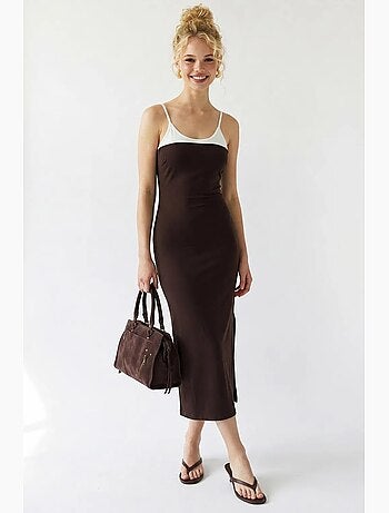 Vestido midi bodycon sem mangas com fenda mixray