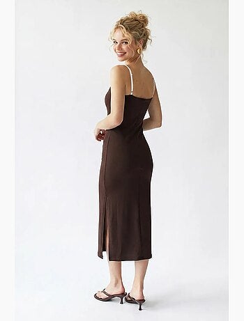 Vestido midi bodycon sem mangas com fenda mixray