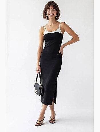 Vestido midi bodycon sem mangas com fenda mixray