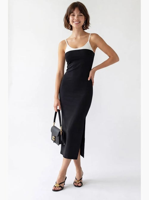 Vestido midi bodycon sem mangas com fenda mixray - Kiabi Vestido midi bodycon sem mangas com fenda mixray - Kiabi