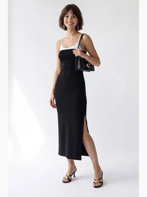Vestido midi bodycon sem mangas com fenda mixray - Kiabi Vestido midi bodycon sem mangas com fenda mixray - Kiabi