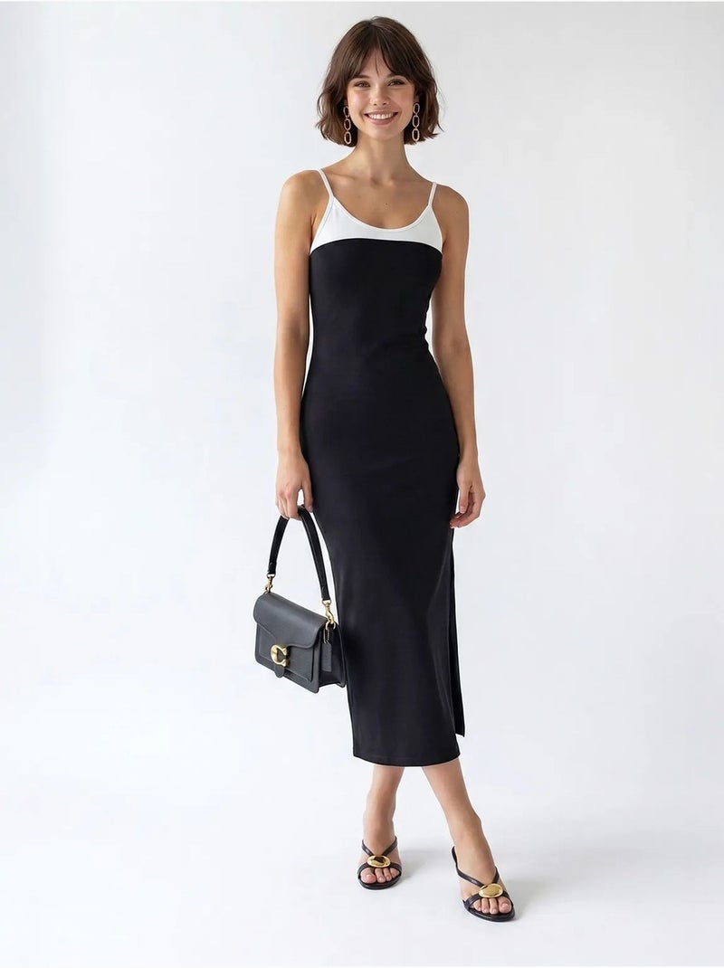 Vestido midi bodycon sem mangas com fenda mixray Preto - Kiabi