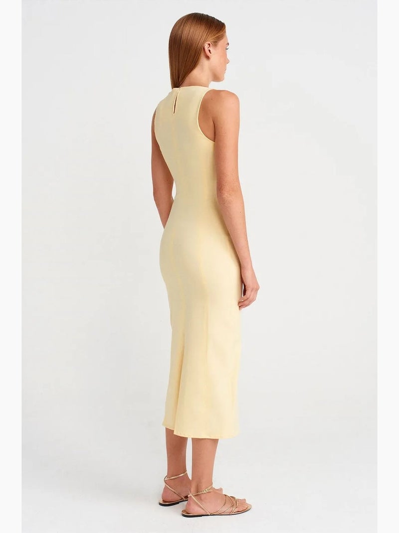 Vestido midi bodycon sem mangas com racha dilvin Amarelo-limão - Kiabi