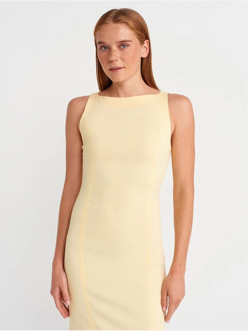 Vestido midi bodycon sem mangas com racha dilvin Amarelo-limão - Kiabi