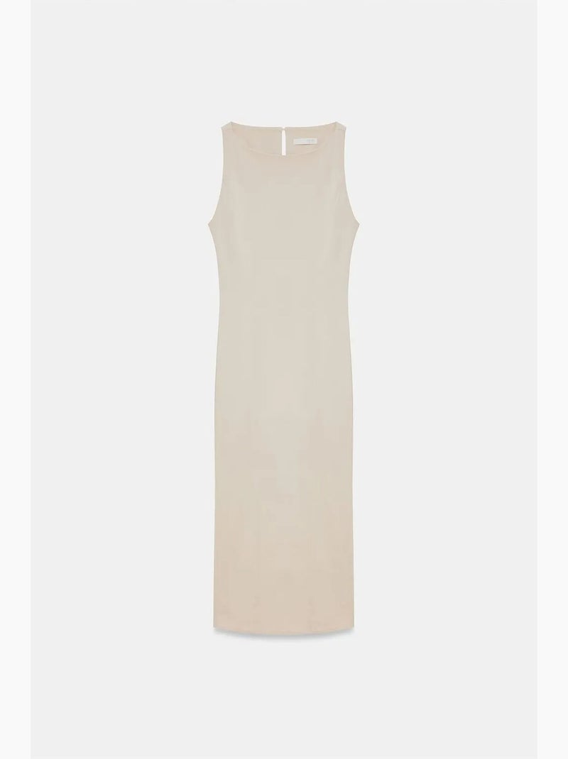 Vestido midi bodycon sem mangas com racha dilvin Bege-argila - Kiabi