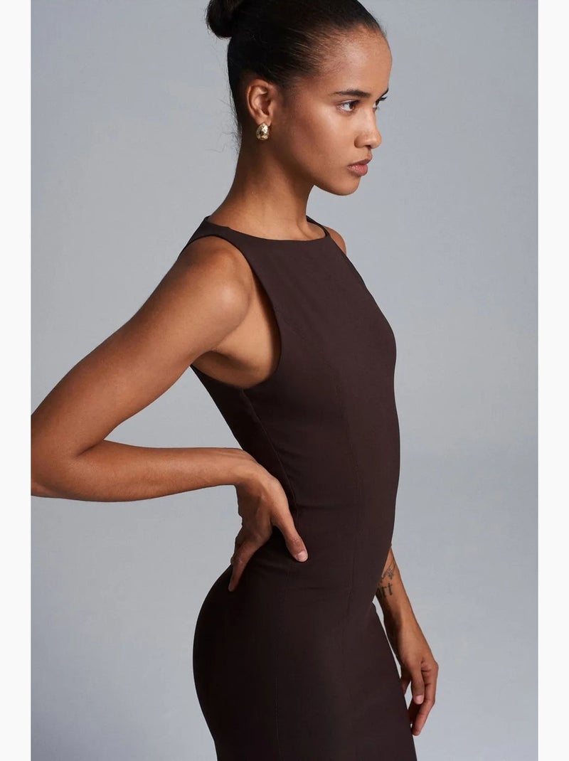 Vestido midi bodycon sem mangas com racha dilvin Castanho-escuro - Kiabi