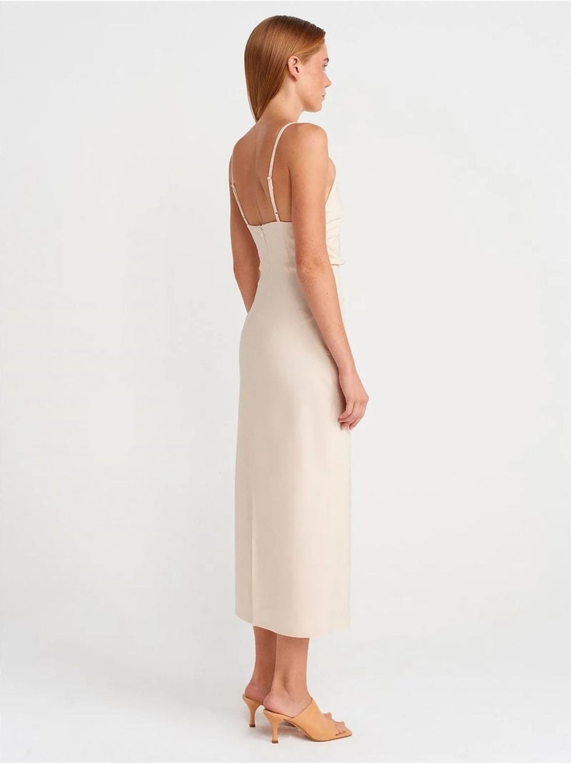 Vestido midi bodycon sem mangas dilvin Creme - Kiabi