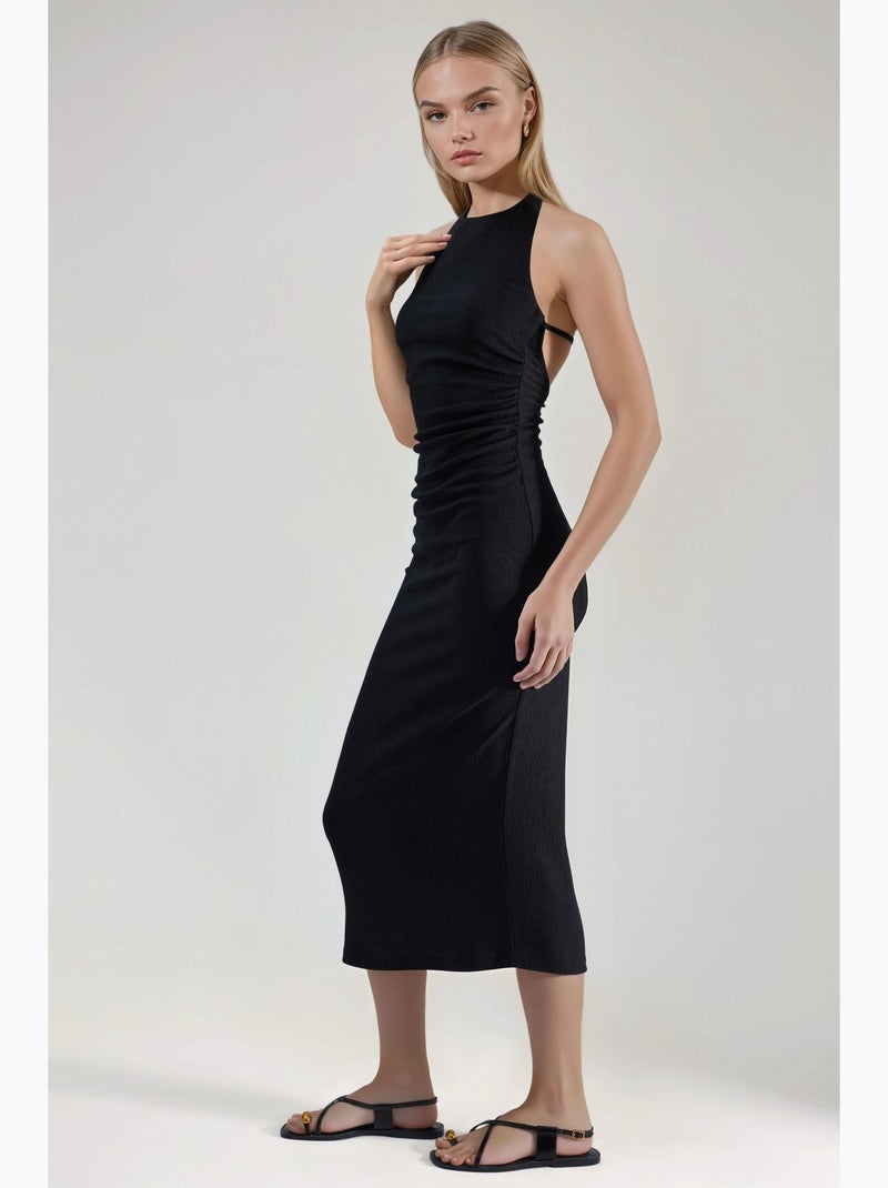 Vestido midi bodycon texturizado com gola halter hiccup Preto - Kiabi
