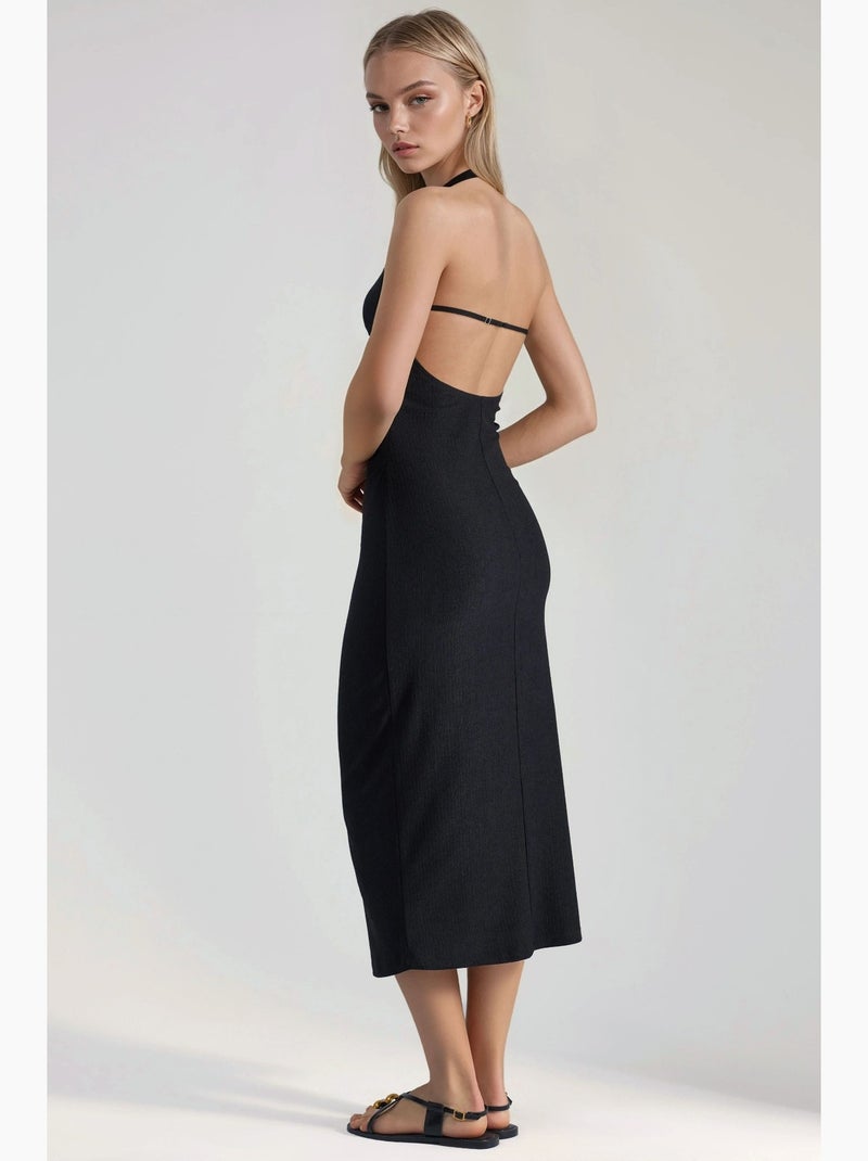 Vestido midi bodycon texturizado com gola halter hiccup Preto - Kiabi