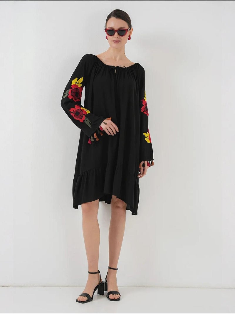 Vestido midi bordado bdart Preto - Kiabi