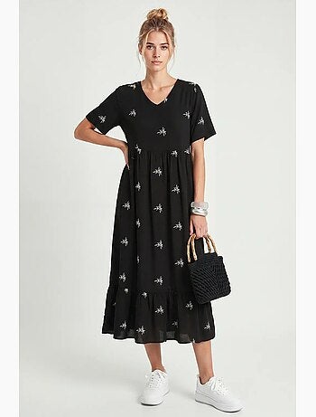 Vestido midi bordado com decote em v istanbul