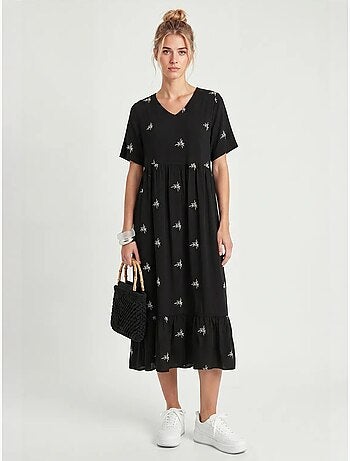 Vestido midi bordado com decote em v istanbul
